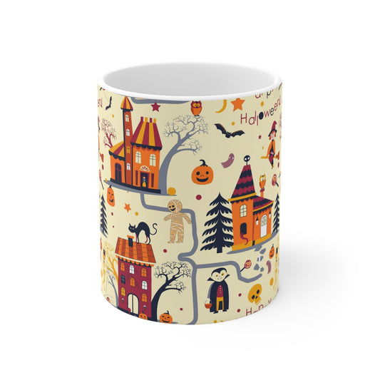 Halloween - Themed 11oz Mug, Cozy Festive Drinkware for Fall, Autumn Decor, Holiday Gift, Spooky Coffee Cup - MaisonThreadory