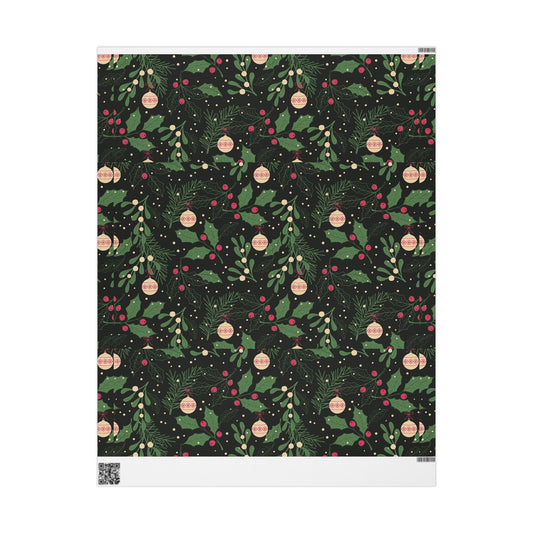 Holiday Holly & Baubles Wrapping Paper — Festive Christmas Gift Wrap - MaisonThreadory