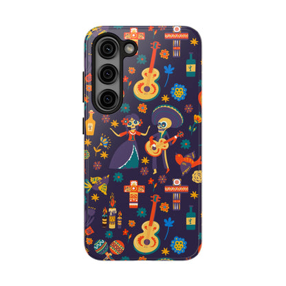 Colorful Dia de los Muertos Phone Case, Tough Case for Halloween, Gift for Music Lovers, Floral Phone Cover, Sugar Skull Art - MaisonThreadory