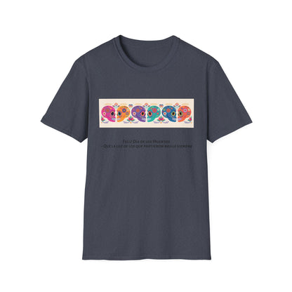 Colorful Day of the Dead T-Shirt | Unisex Softstyle Tee, Festive Skull Design, Halloween, Mexican Culture, Gift for Him/Her - MaisonThreadory