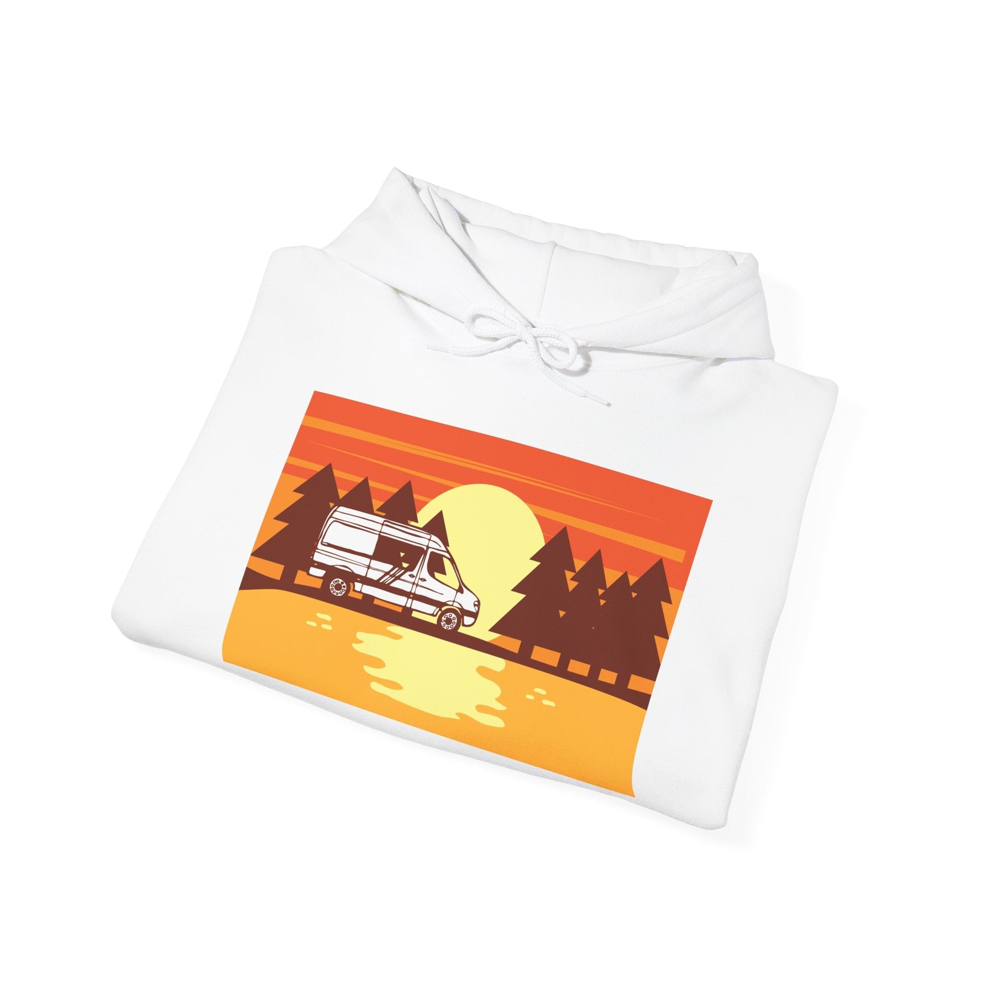Retro Camping Sunset Hoodie, Cozy Outdoor Sweatshirt, Fall Vibes Pullover, Unisex Nature Gift, Adventure Hoodie - MaisonThreadory