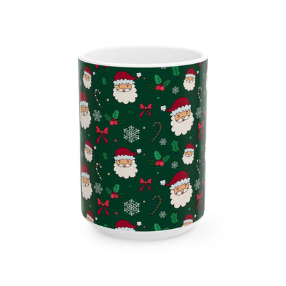 Festive Santa Ceramic Mug, Holiday Coffee Cup, Christmas Gift, Cute Mug, Cocoa Mug, Hot Chocolate Cup - MaisonThreadory