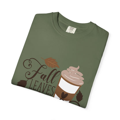 Fall Leaves & Lattes Unisex T-Shirt, Cozy Autumn Tee, Perfect for Fall, Coffee Lovers Gift, Seasonal Fashion Statement, Thanksgiving Shirt - MaisonThreadory
