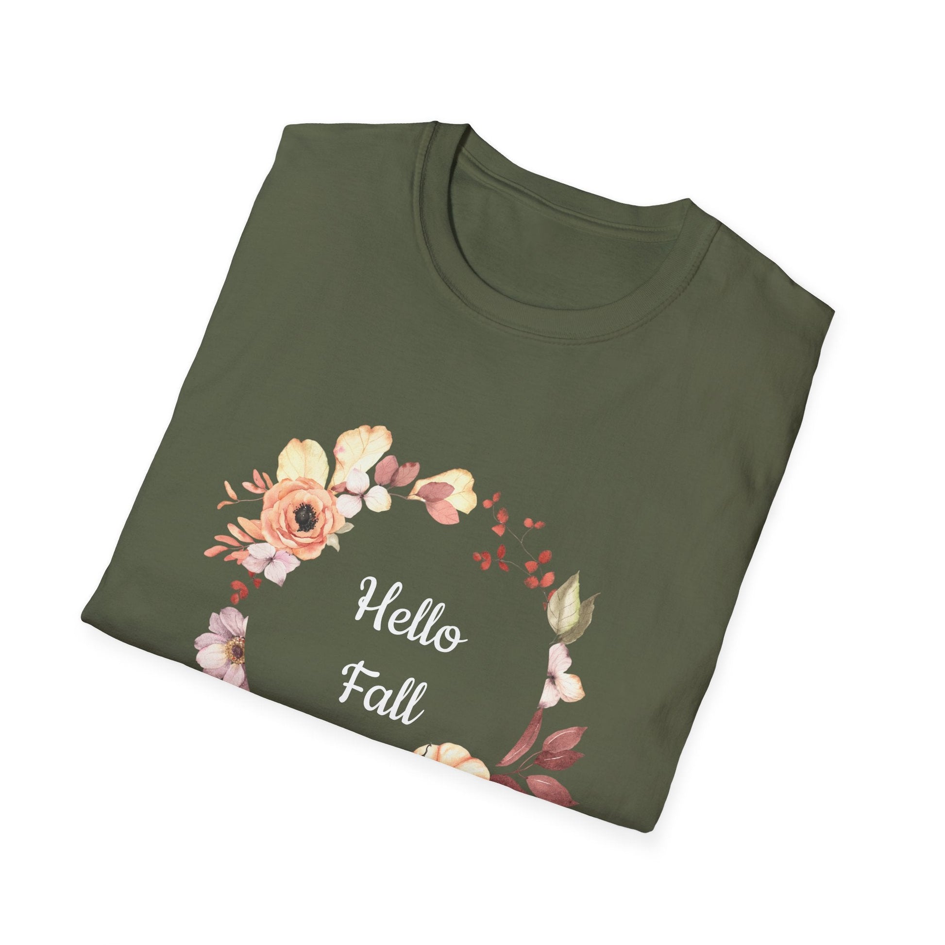Fall Floral T-Shirt - Hello Fall Unisex Tee, Autumn Apparel, Seasonal Outfit, Cozy Gift, Trendy T-Shirt, Celebrate Harvest - MaisonThreadory