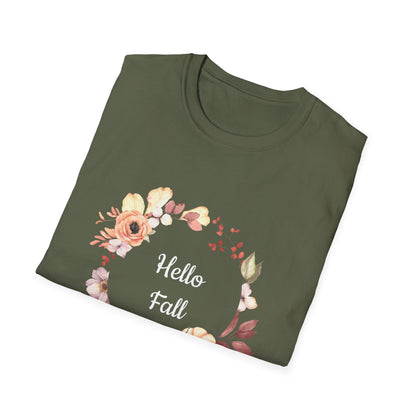 Fall Floral T-Shirt - Hello Fall Unisex Tee, Autumn Apparel, Seasonal Outfit, Cozy Gift, Trendy T-Shirt, Celebrate Harvest - MaisonThreadory