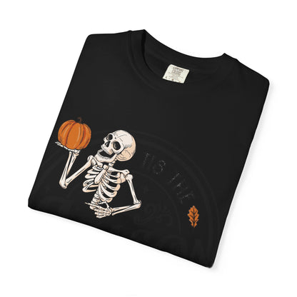 Halloween Skeleton T-Shirt, Unisex Fall Shirt, Spooky Season Tee, Pumpkins Shirt, Timeless Autumn Style - MaisonThreadory