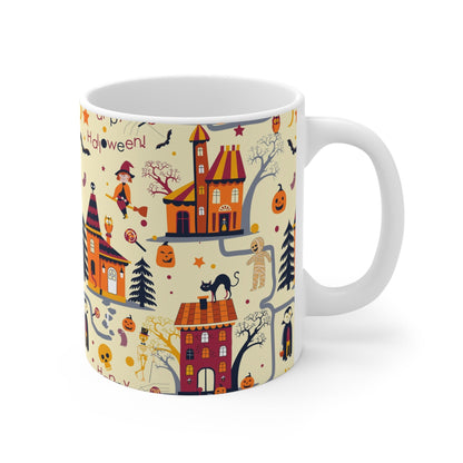 Halloween - Themed 11oz Mug, Cozy Festive Drinkware for Fall, Autumn Decor, Holiday Gift, Spooky Coffee Cup - MaisonThreadory