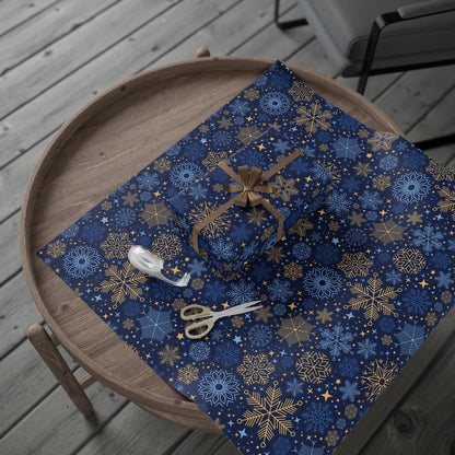 Holiday Snowflake Wrapping Paper - Navy & Gold Gift Wrap - MaisonThreadory