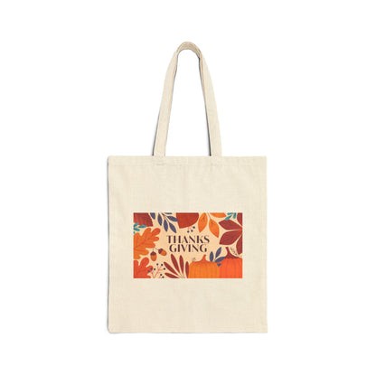 Thanksgiving Cotton Canvas Tote Bag | Fall Floral Design | Eco - Friendly Shopping, Gift Bags, Holiday Tote, Reusable Grocery Bag - MaisonThreadory
