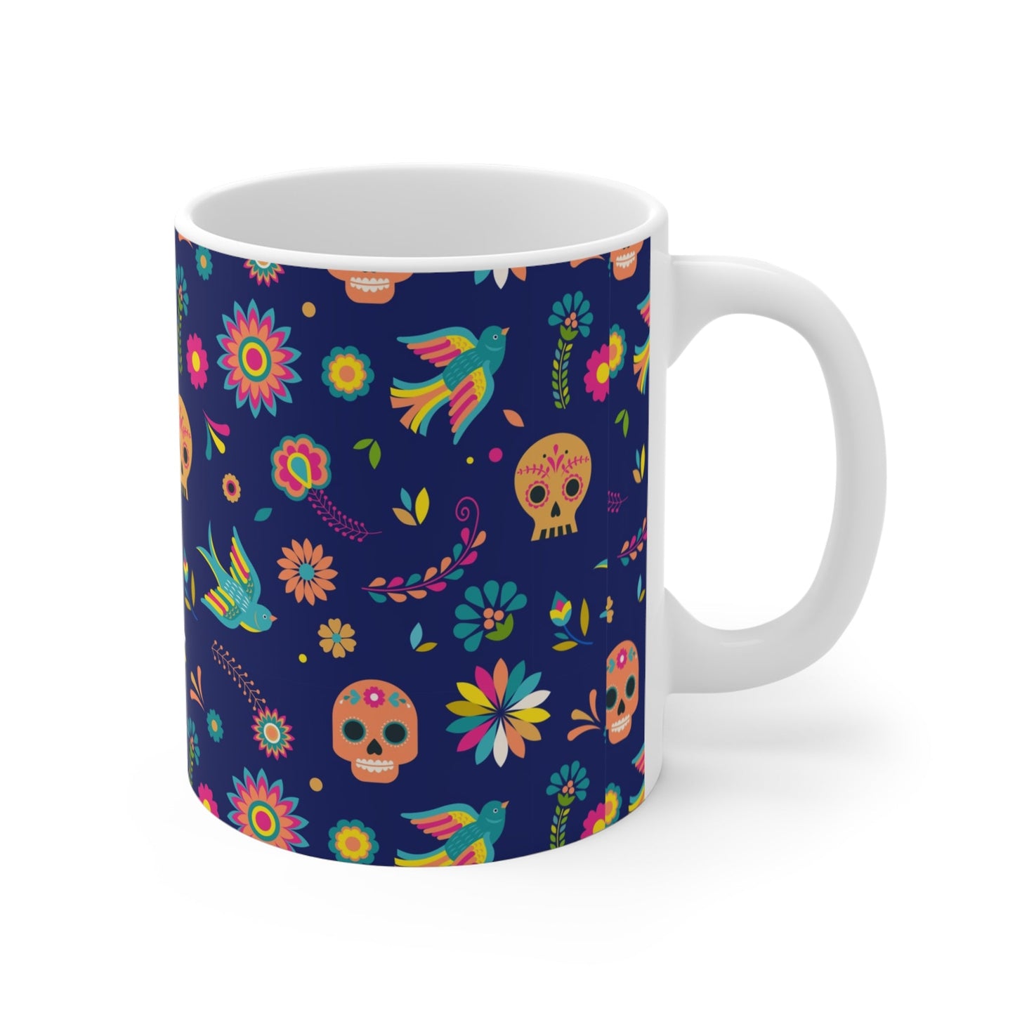 Colorful Floral Skull Mug, Day of the Dead Coffee Cup, Bohemian Drinkware, Gift for Her, Unique Art Mug - MaisonThreadory