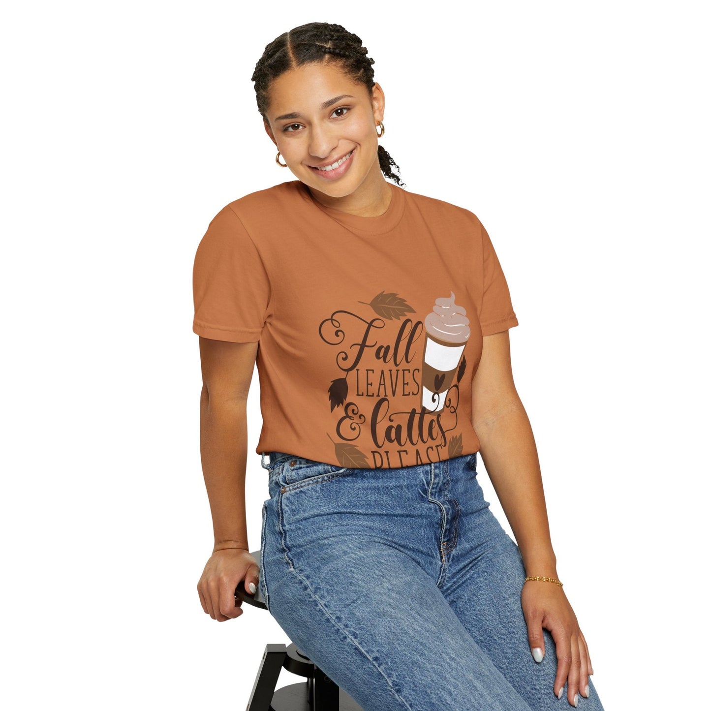 Fall Leaves & Lattes Unisex T-Shirt, Cozy Autumn Tee, Perfect for Fall, Coffee Lovers Gift, Seasonal Fashion Statement, Thanksgiving Shirt - MaisonThreadory