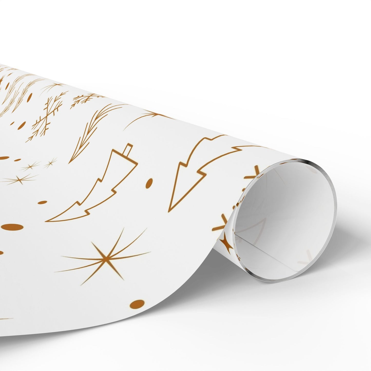 Holiday Gold Tree Wrapping Paper — Minimal White & Metallic Christmas Gift Wrap - MaisonThreadory