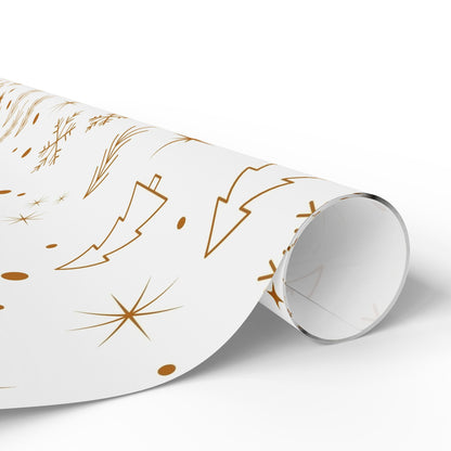 Holiday Gold Tree Wrapping Paper — Minimal White & Metallic Christmas Gift Wrap - MaisonThreadory