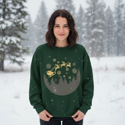 Cozy Holiday Crewneck Sweatshirt with Santa and Reindeer Design - MaisonThreadory