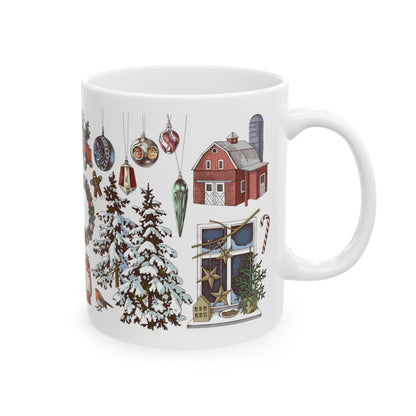 Festive Ceramic Mug - Christmas Nature Designs, Holiday Gift for Coffee Lovers, Winter Decor, Hot Cocoa Mug, Tree and Truck Art - MaisonThreadory