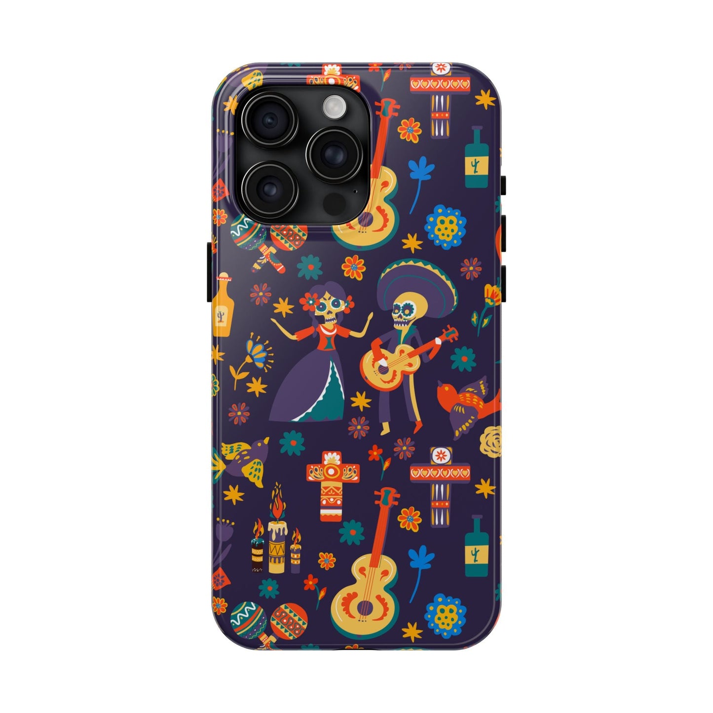 Colorful Dia de los Muertos Phone Case, Tough Case for Halloween, Gift for Music Lovers, Floral Phone Cover, Sugar Skull Art - MaisonThreadory