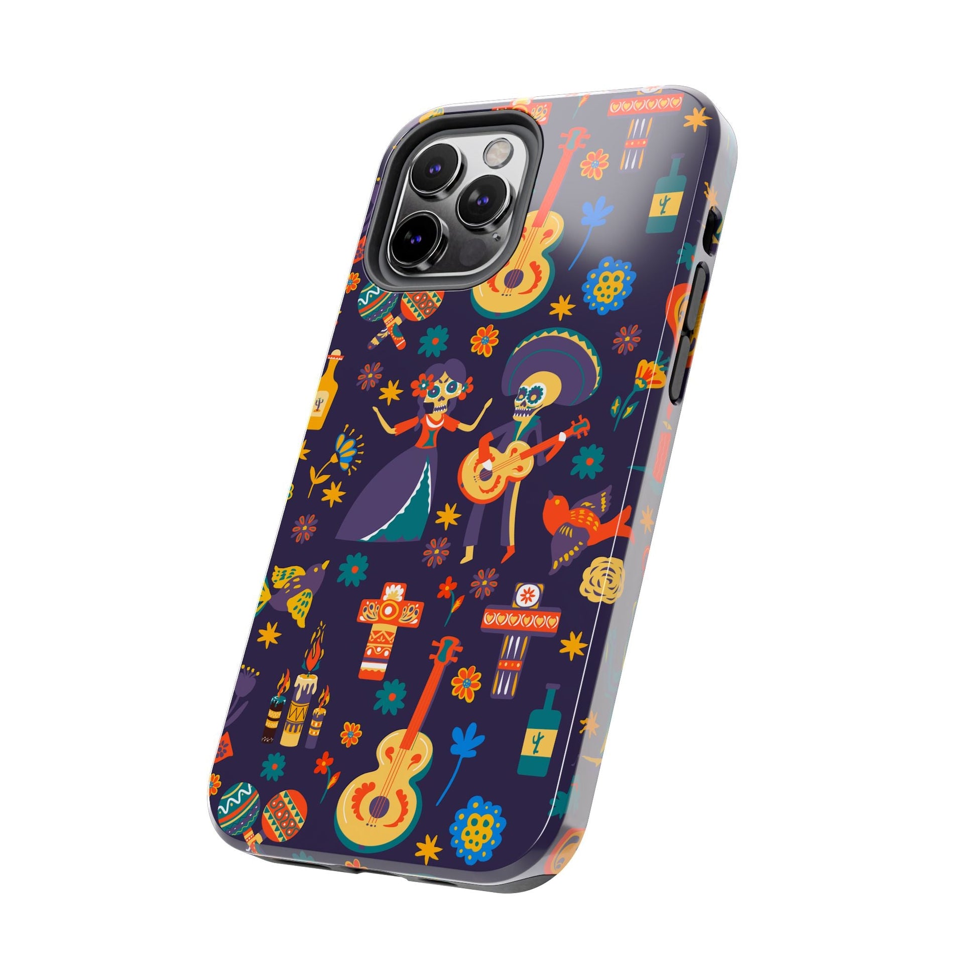 Colorful Dia de los Muertos Phone Case, Tough Case for Halloween, Gift for Music Lovers, Floral Phone Cover, Sugar Skull Art - MaisonThreadory