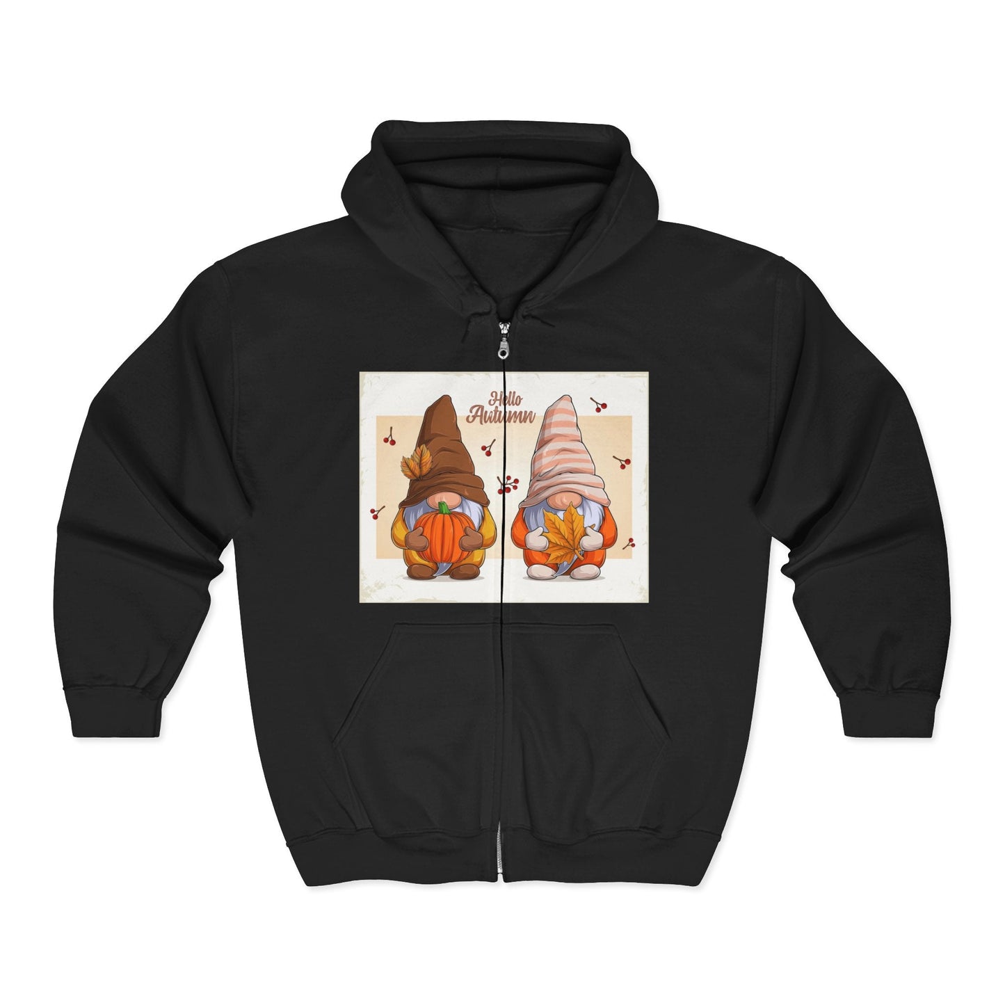 Autumn Gnome Full Zip Hoodie | Cozy Fall Wear, Gift for Gnome Lovers, Halloween Sweatshirt, Thanksgiving Apparel, Seasonal Fashion - MaisonThreadory
