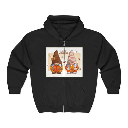 Autumn Gnome Full Zip Hoodie | Cozy Fall Wear, Gift for Gnome Lovers, Halloween Sweatshirt, Thanksgiving Apparel, Seasonal Fashion - MaisonThreadory