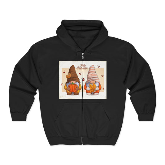 Autumn Gnome Full Zip Hoodie | Cozy Fall Wear, Gift for Gnome Lovers, Halloween Sweatshirt, Thanksgiving Apparel, Seasonal Fashion - MaisonThreadory