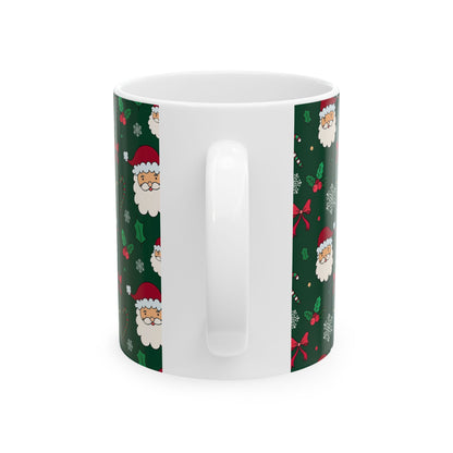 Festive Santa Ceramic Mug, Holiday Coffee Cup, Christmas Gift, Cute Mug, Cocoa Mug, Hot Chocolate Cup - MaisonThreadory