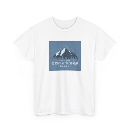 Adventure Awaits Unisex Cotton Tee, Inspirational Shirt, Travel Gift, Nature Lover's Apparel, Unique Quote Tee, Outdoor Enthusiast Top - MaisonThreadory