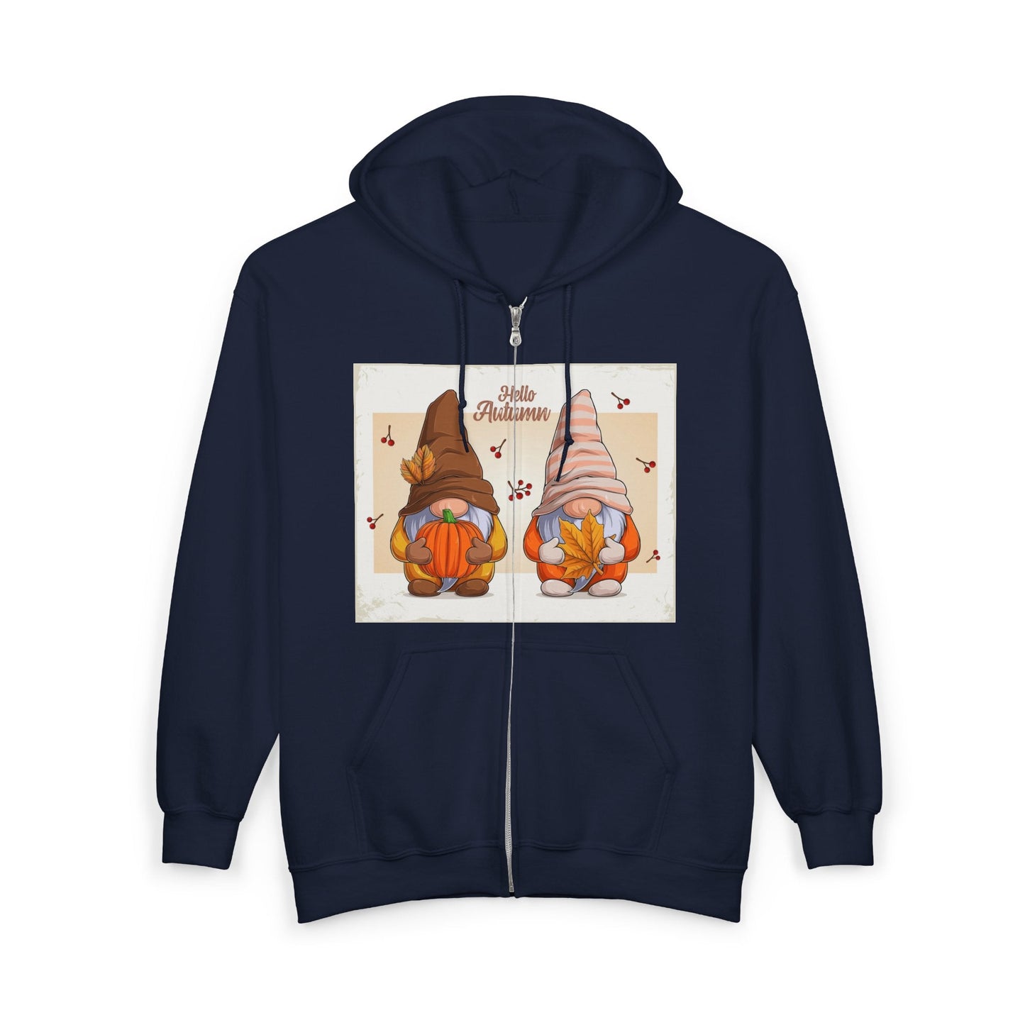Autumn Gnome Full Zip Hoodie | Cozy Fall Wear, Gift for Gnome Lovers, Halloween Sweatshirt, Thanksgiving Apparel, Seasonal Fashion - MaisonThreadory