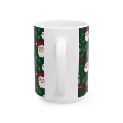 Festive Santa Ceramic Mug, Holiday Coffee Cup, Christmas Gift, Cute Mug, Cocoa Mug, Hot Chocolate Cup - MaisonThreadory