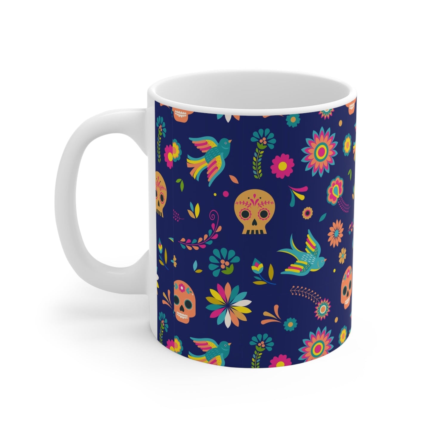 Colorful Floral Skull Mug, Day of the Dead Coffee Cup, Bohemian Drinkware, Gift for Her, Unique Art Mug - MaisonThreadory