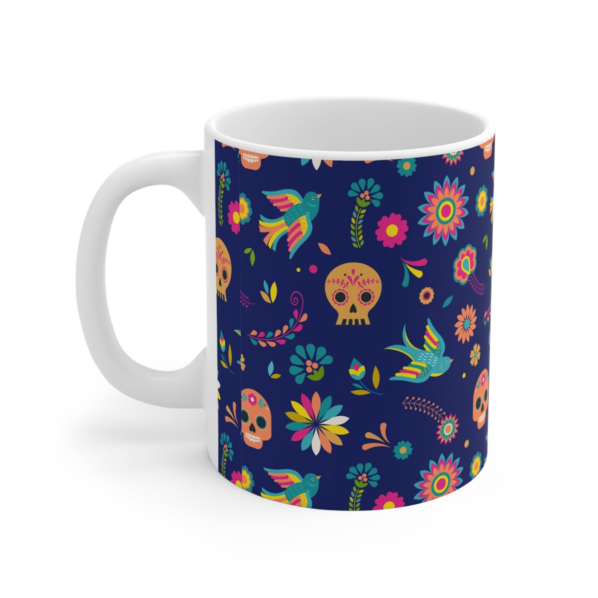 Colorful Floral Skull Mug, Day of the Dead Coffee Cup, Bohemian Drinkware, Gift for Her, Unique Art Mug - MaisonThreadory