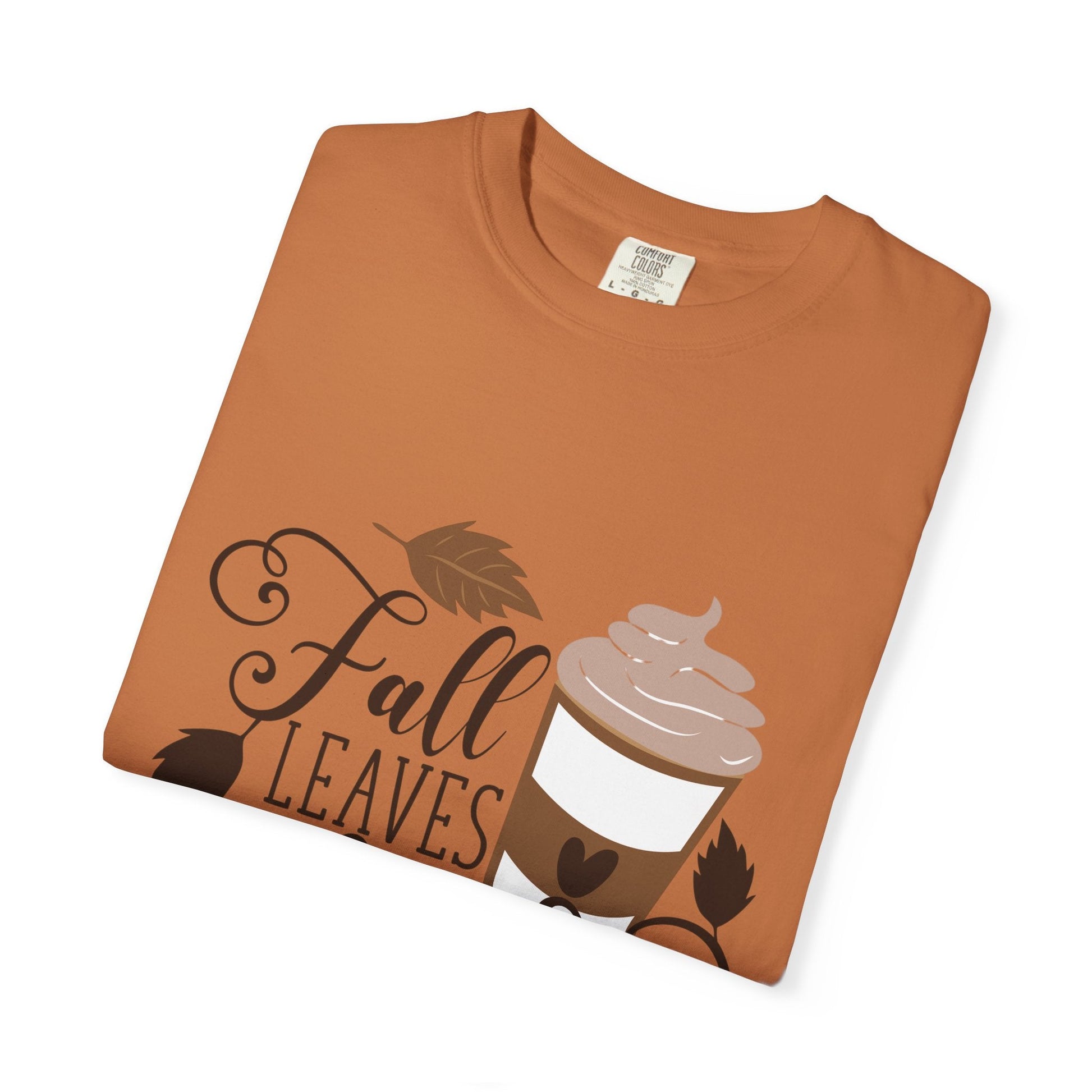 Fall Leaves & Lattes Unisex T-Shirt, Cozy Autumn Tee, Perfect for Fall, Coffee Lovers Gift, Seasonal Fashion Statement, Thanksgiving Shirt - MaisonThreadory
