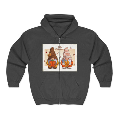Autumn Gnome Full Zip Hoodie | Cozy Fall Wear, Gift for Gnome Lovers, Halloween Sweatshirt, Thanksgiving Apparel, Seasonal Fashion - MaisonThreadory