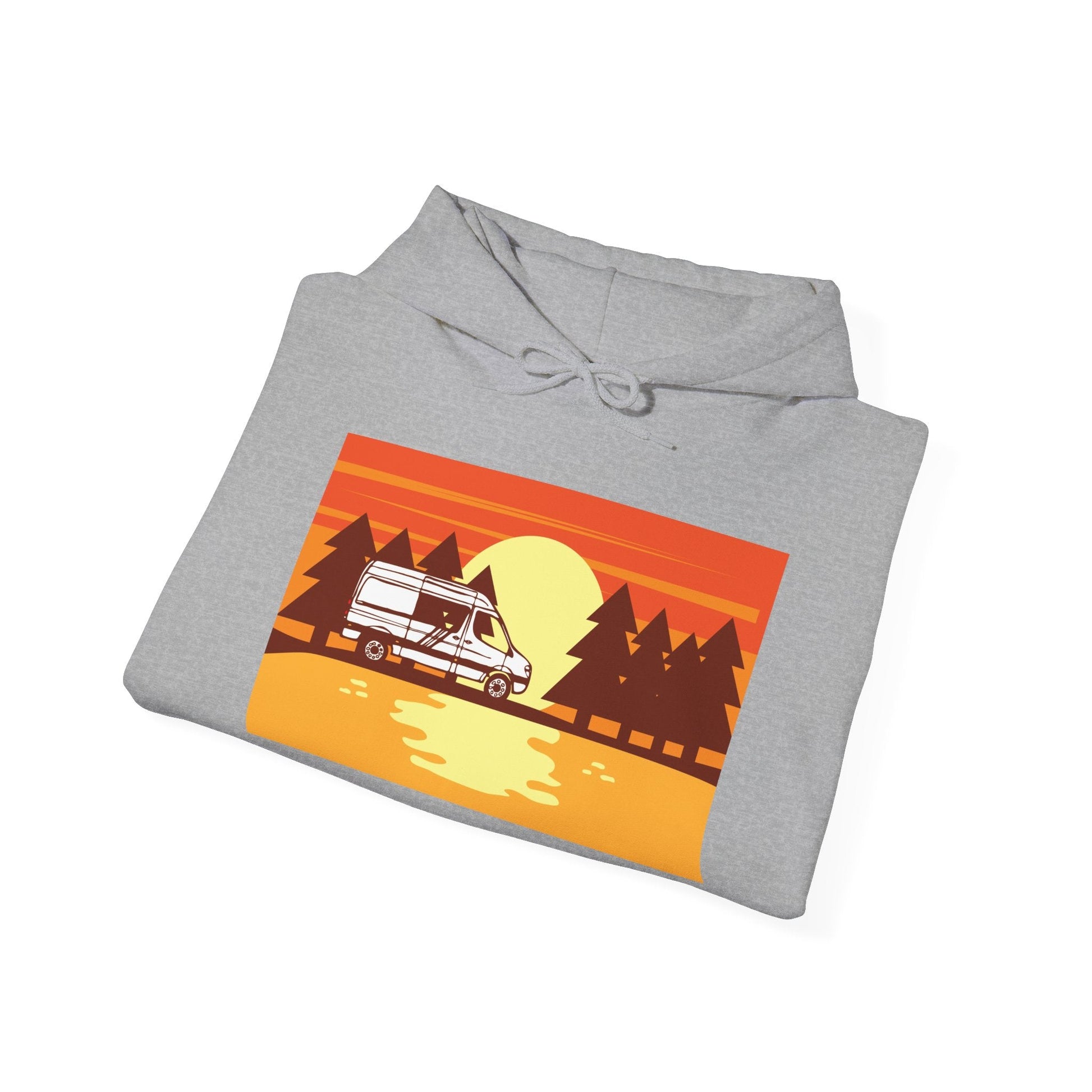 Retro Camping Sunset Hoodie, Cozy Outdoor Sweatshirt, Fall Vibes Pullover, Unisex Nature Gift, Adventure Hoodie - MaisonThreadory