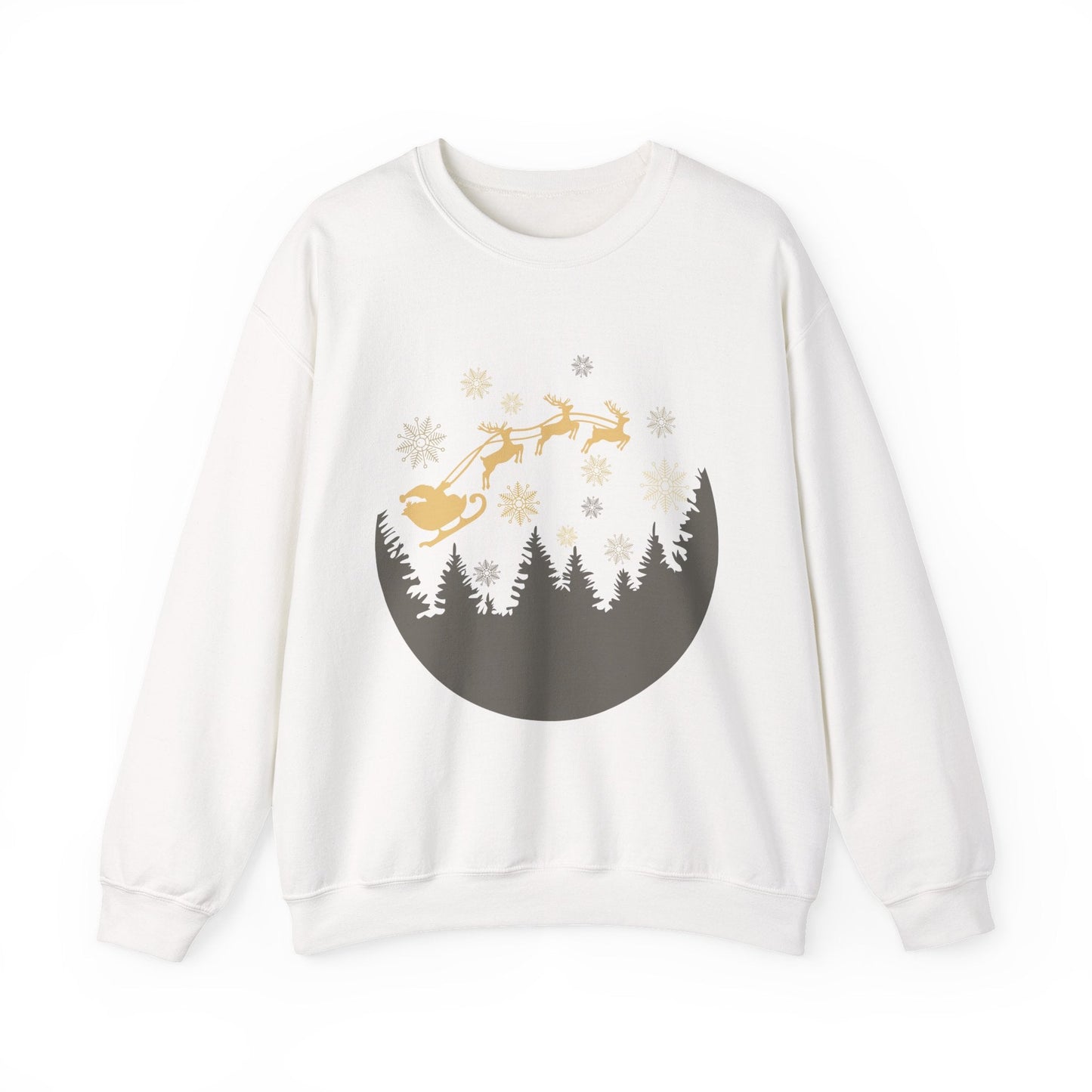 Cozy Holiday Crewneck Sweatshirt with Santa and Reindeer Design - MaisonThreadory