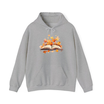 Autumn Leaves Book Hoodie, Cozy Fall Sweatshirt for Book Lovers, Gift for Readers, Warm Fall Apparel, Seasonal Chill Wear - MaisonThreadory