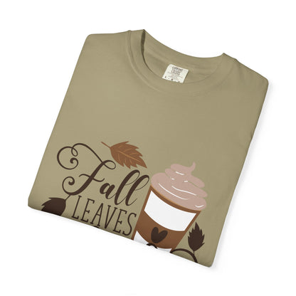 Fall Leaves & Lattes Unisex T-Shirt, Cozy Autumn Tee, Perfect for Fall, Coffee Lovers Gift, Seasonal Fashion Statement, Thanksgiving Shirt - MaisonThreadory
