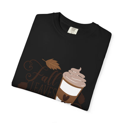 Fall Leaves & Lattes Unisex T-Shirt, Cozy Autumn Tee, Perfect for Fall, Coffee Lovers Gift, Seasonal Fashion Statement, Thanksgiving Shirt - MaisonThreadory