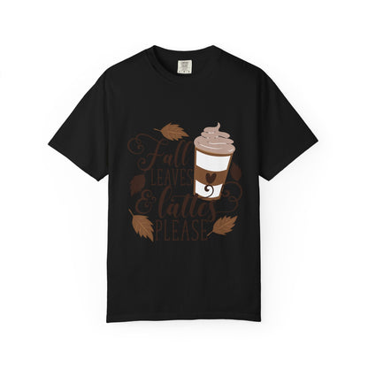 Fall Leaves & Lattes Unisex T-Shirt, Cozy Autumn Tee, Perfect for Fall, Coffee Lovers Gift, Seasonal Fashion Statement, Thanksgiving Shirt - MaisonThreadory