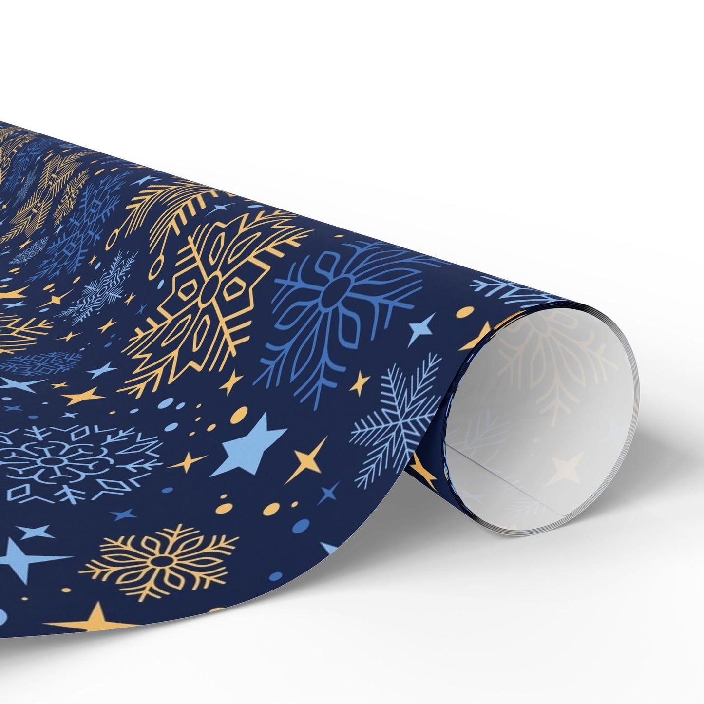 Holiday Snowflake Wrapping Paper - Navy & Gold Gift Wrap - MaisonThreadory