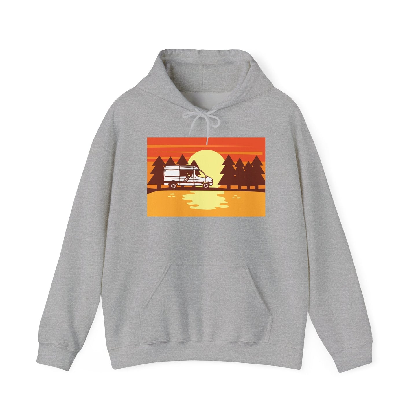 Retro Camping Sunset Hoodie, Cozy Outdoor Sweatshirt, Fall Vibes Pullover, Unisex Nature Gift, Adventure Hoodie - MaisonThreadory