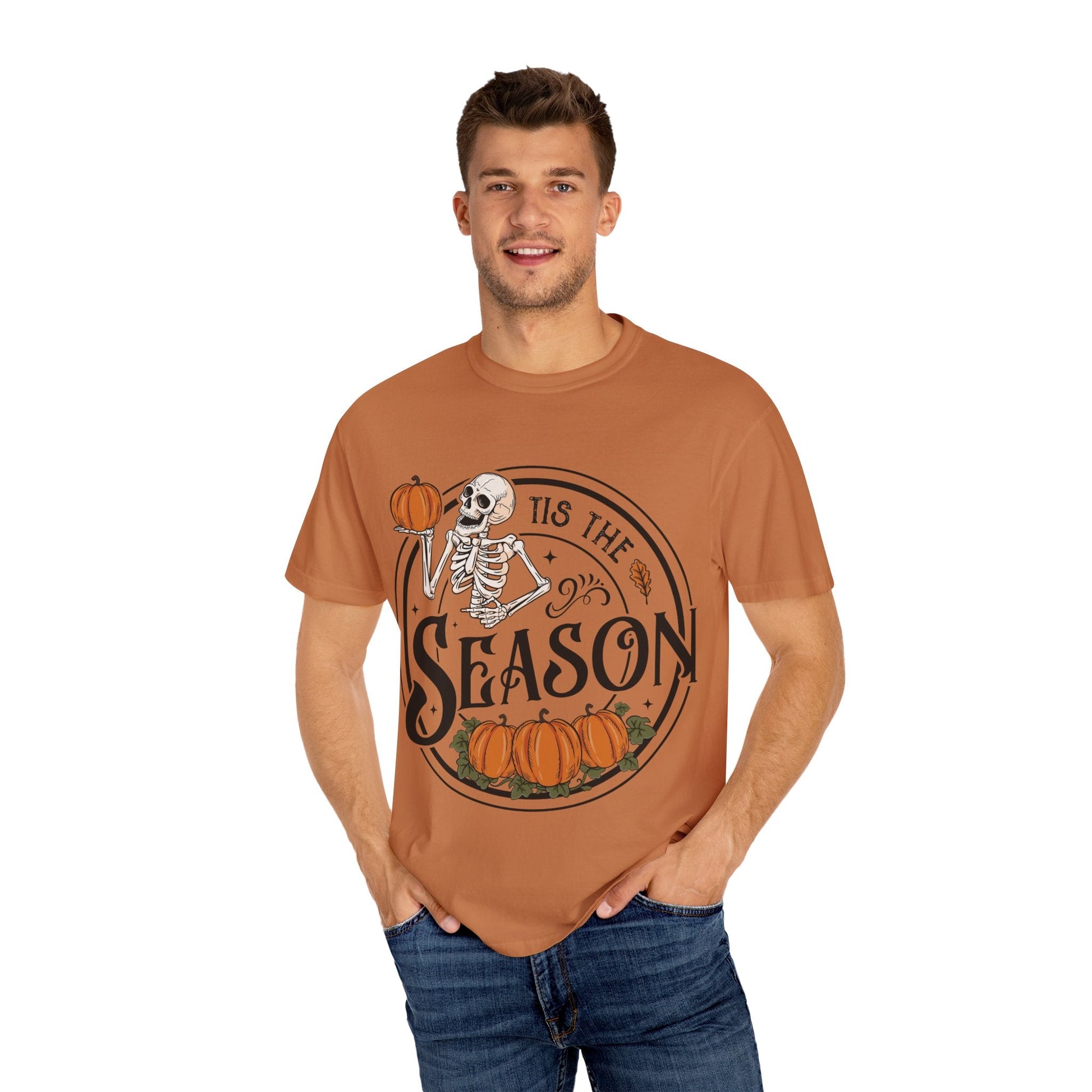 Halloween Skeleton T-Shirt, Unisex Fall Shirt, Spooky Season Tee, Pumpkins Shirt, Timeless Autumn Style - MaisonThreadory