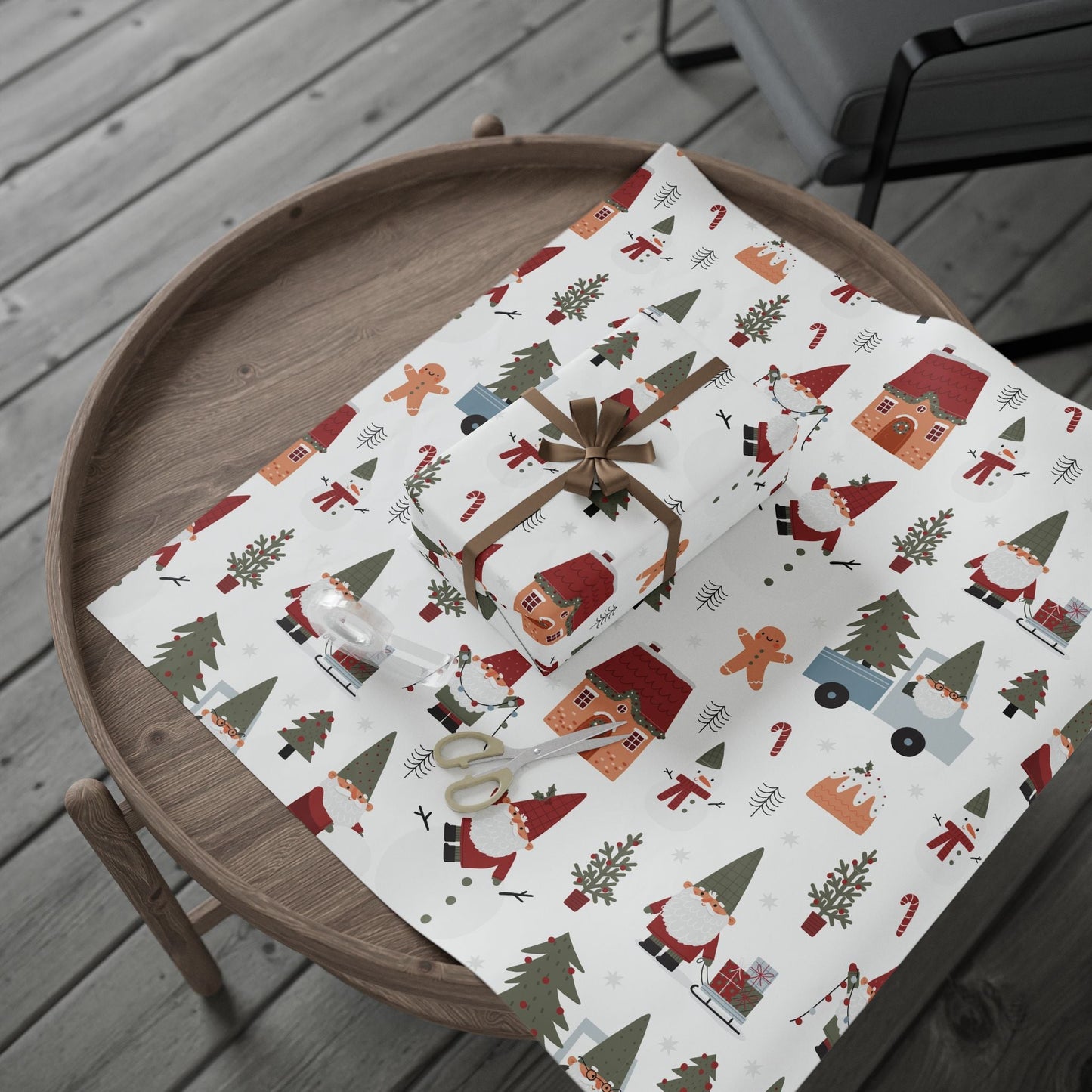 Christmas Gnome Wrapping Paper — Cute Holiday Gift Wrap with Gnomes, Trees & Gingerbread - MaisonThreadory