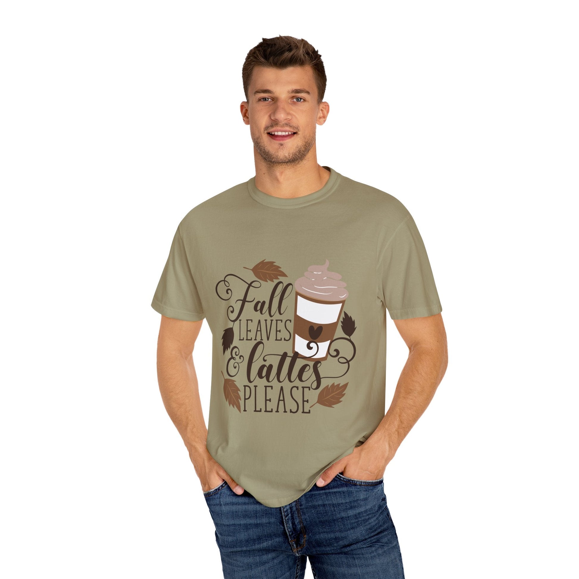 Fall Leaves & Lattes Unisex T-Shirt, Cozy Autumn Tee, Perfect for Fall, Coffee Lovers Gift, Seasonal Fashion Statement, Thanksgiving Shirt - MaisonThreadory