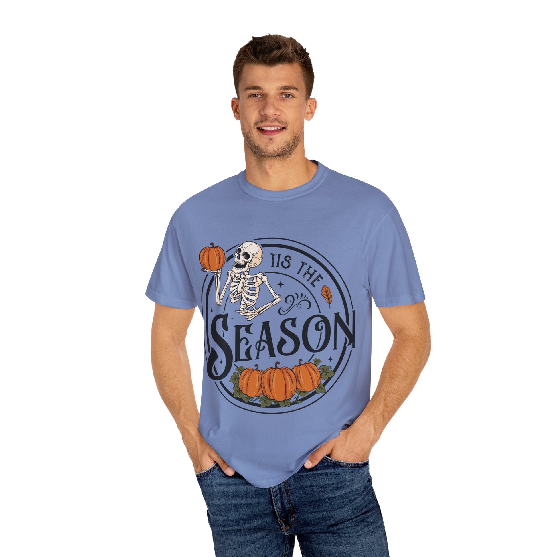 Halloween Skeleton T-Shirt, Unisex Fall Shirt, Spooky Season Tee, Pumpkins Shirt, Timeless Autumn Style - MaisonThreadory