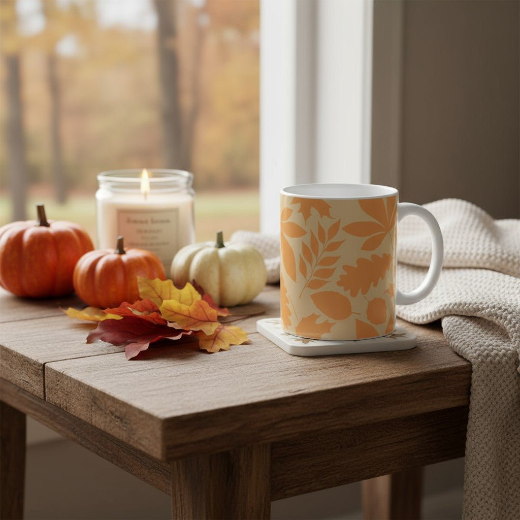 Autumn Leaves Ceramic Mug - Cozy Fall Decor, Gift for Coffee Lovers, Thanksgiving Mug, Nature - Themed Drinkware - MaisonThreadory