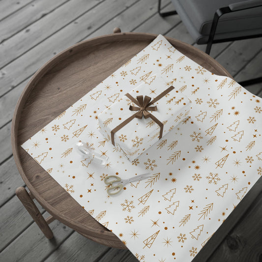 Holiday Gold Tree Wrapping Paper — Minimal White & Metallic Christmas Gift Wrap - MaisonThreadory