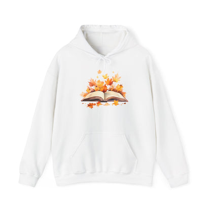 Autumn Leaves Book Hoodie, Cozy Fall Sweatshirt for Book Lovers, Gift for Readers, Warm Fall Apparel, Seasonal Chill Wear - MaisonThreadory