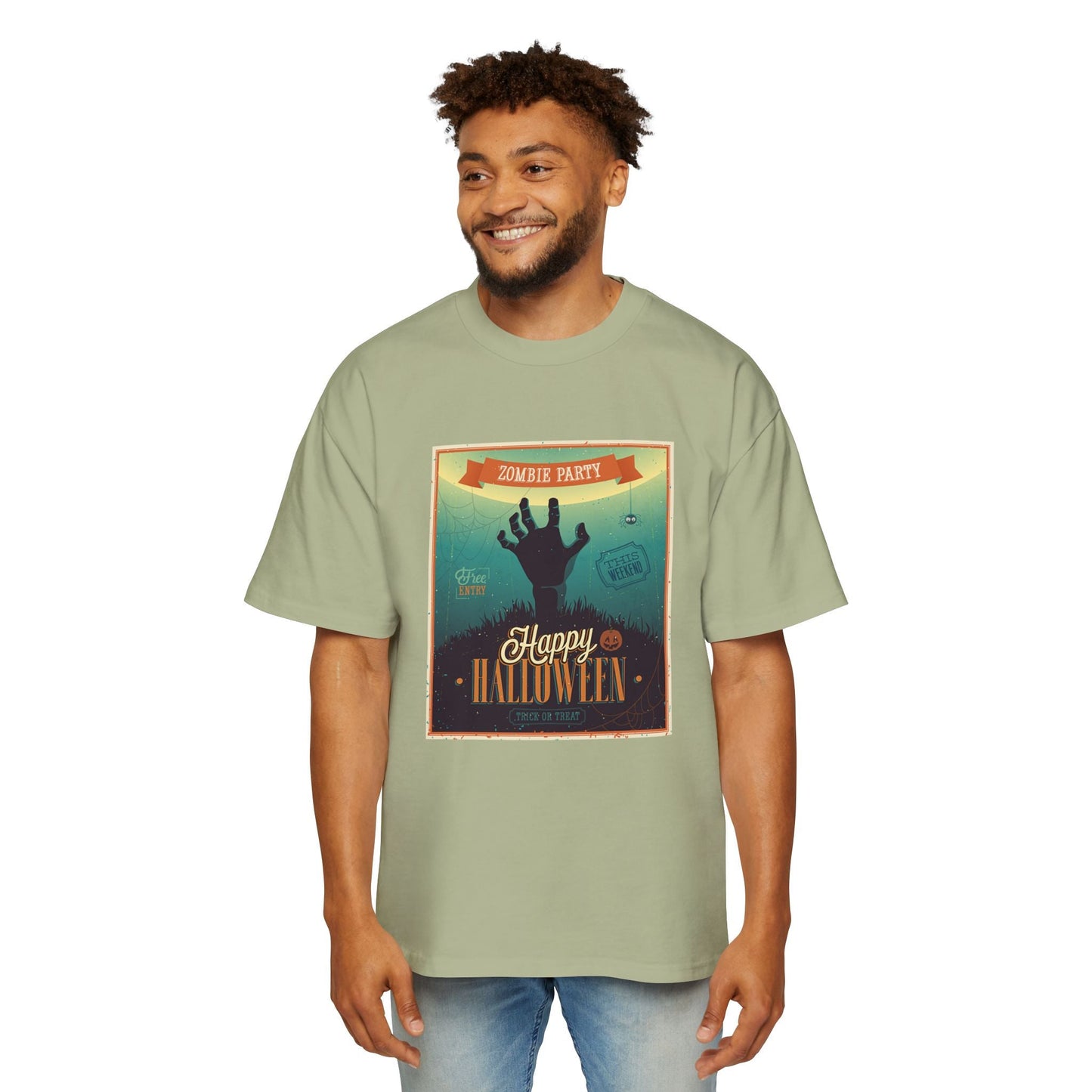 Halloween Zombie Party Oversized Tee, Funny Costume Shirt, Men's Graphic Tee, Spooky Apparel, Halloween Gift, Casual Wear - MaisonThreadory