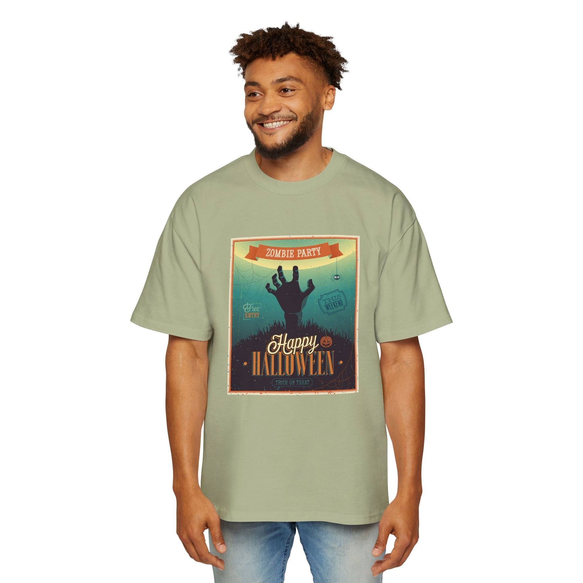 Halloween Zombie Party Oversized Tee, Funny Costume Shirt, Men's Graphic Tee, Spooky Apparel, Halloween Gift, Casual Wear - MaisonThreadory