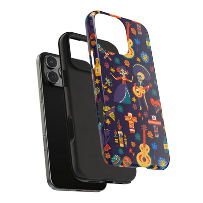 Colorful Dia de los Muertos Phone Case, Tough Case for Halloween, Gift for Music Lovers, Floral Phone Cover, Sugar Skull Art - MaisonThreadory